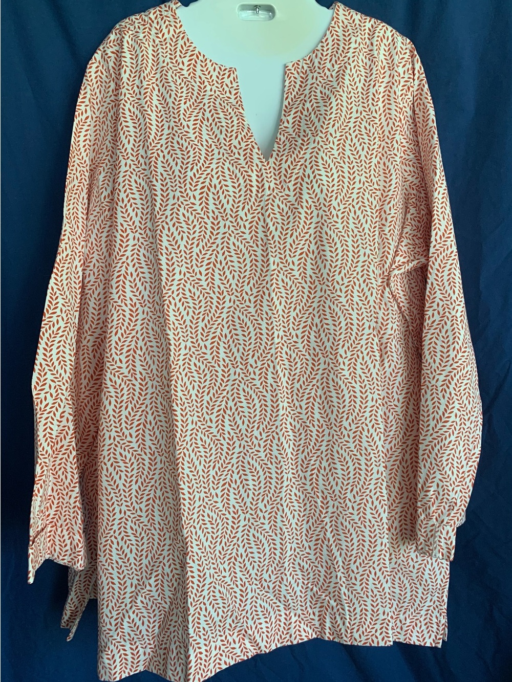 Land’s End size 1X Lightweight 100% cotton Split-Neck Tunic in Coral Leaf Print